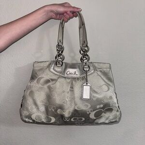 SOLD Coach Shimmering Silver Signature Shoulder Bag